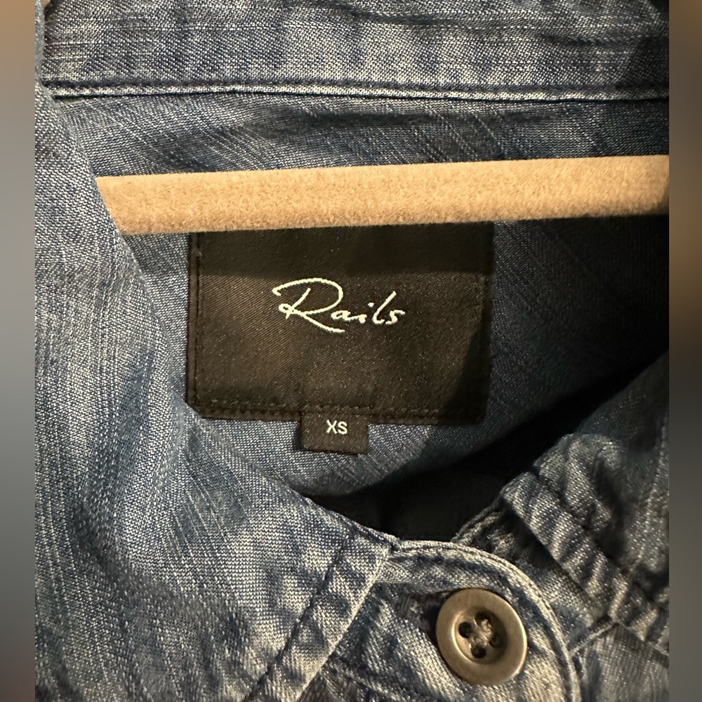 Rails Denim Patch Chambray Button Down Shirt, Xs - image 3
